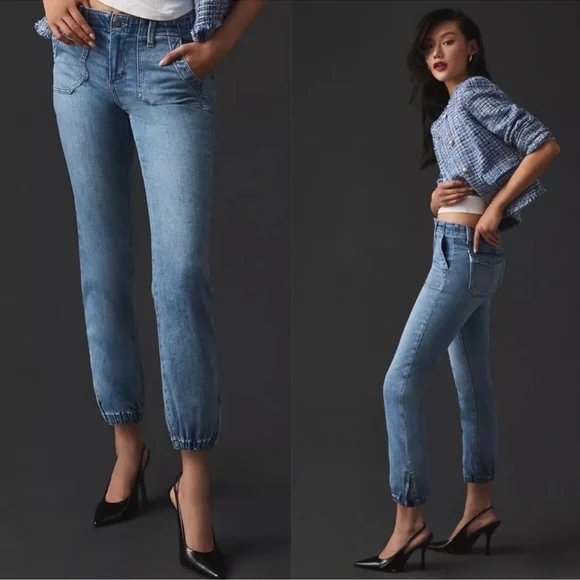 Paige Mayslie Jogger Denim Banded Bottom Hem Jeans size 25 - Picture 3 of 10